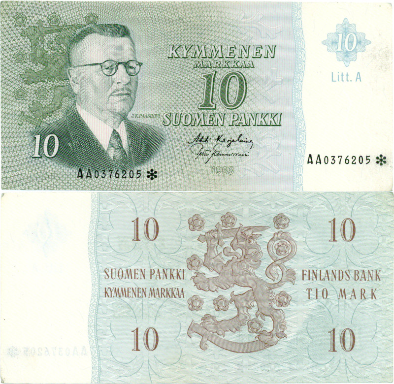 10 Markkaa 1963 Litt.A AA0376205*